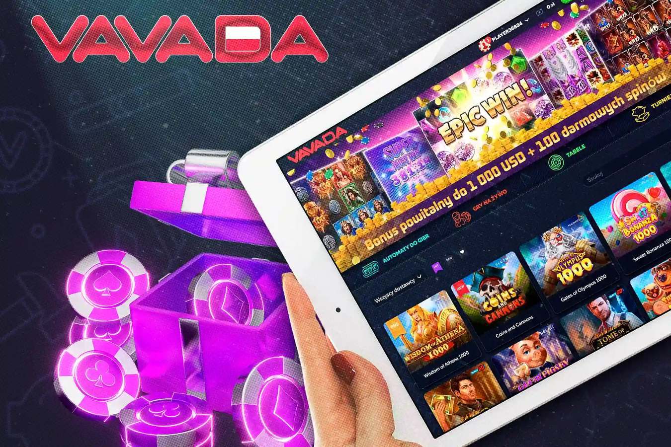 Lobby kasyna Vavada otwarte w przeglądarce smartfona